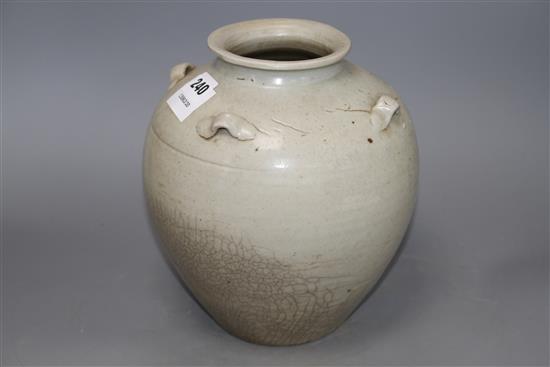 A Chinese Ding type vase, Ming dynasty or later, with loop handles, height 22cm